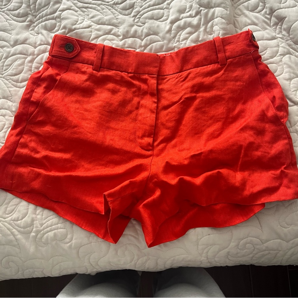 J.Crew Chino Shorts 100% Linen Orange Side Pocket Flat Front Size 2